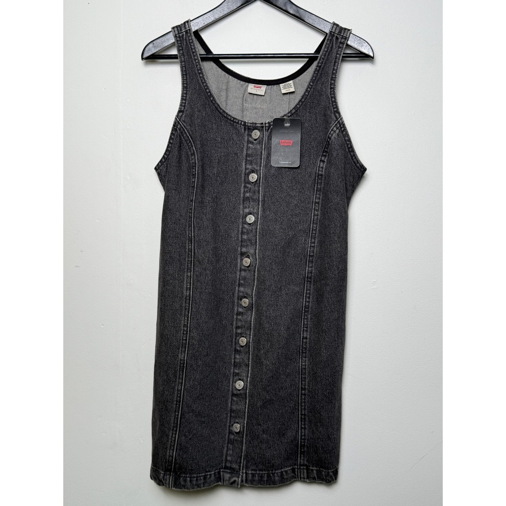 Levis Womens Button Front Denim Mini Dress Washed Black Sleeveless Size S NWT - Picture 1 of 7